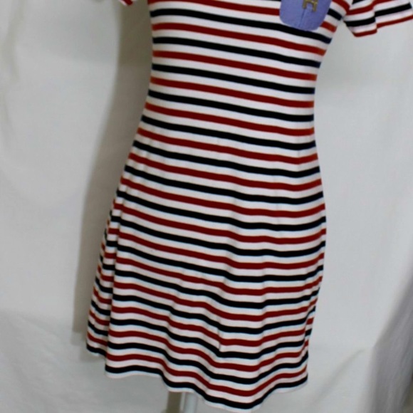 TOMMY HILFIGER Red, Black & White Bodycon Dress Size Small T-Shirt Style Striped - Picture 9 of 10